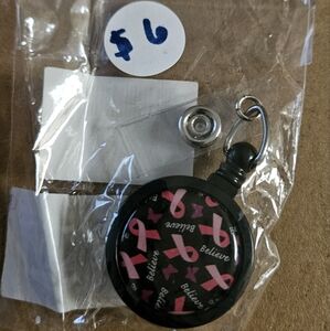 Black and Pink Cancer Ribbon Name Badge Holder